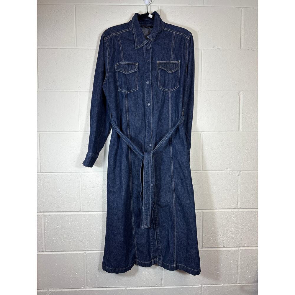 VTG 90s Spoiled Girl Denim Dress Womens Large Blue Midi Shirtdress Jean Western